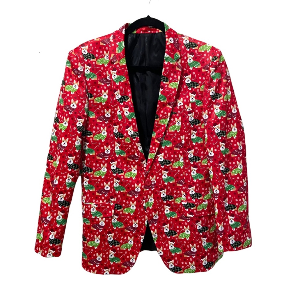 Christmas Corgi Dog Men's Red Blazer by Suslo Couture